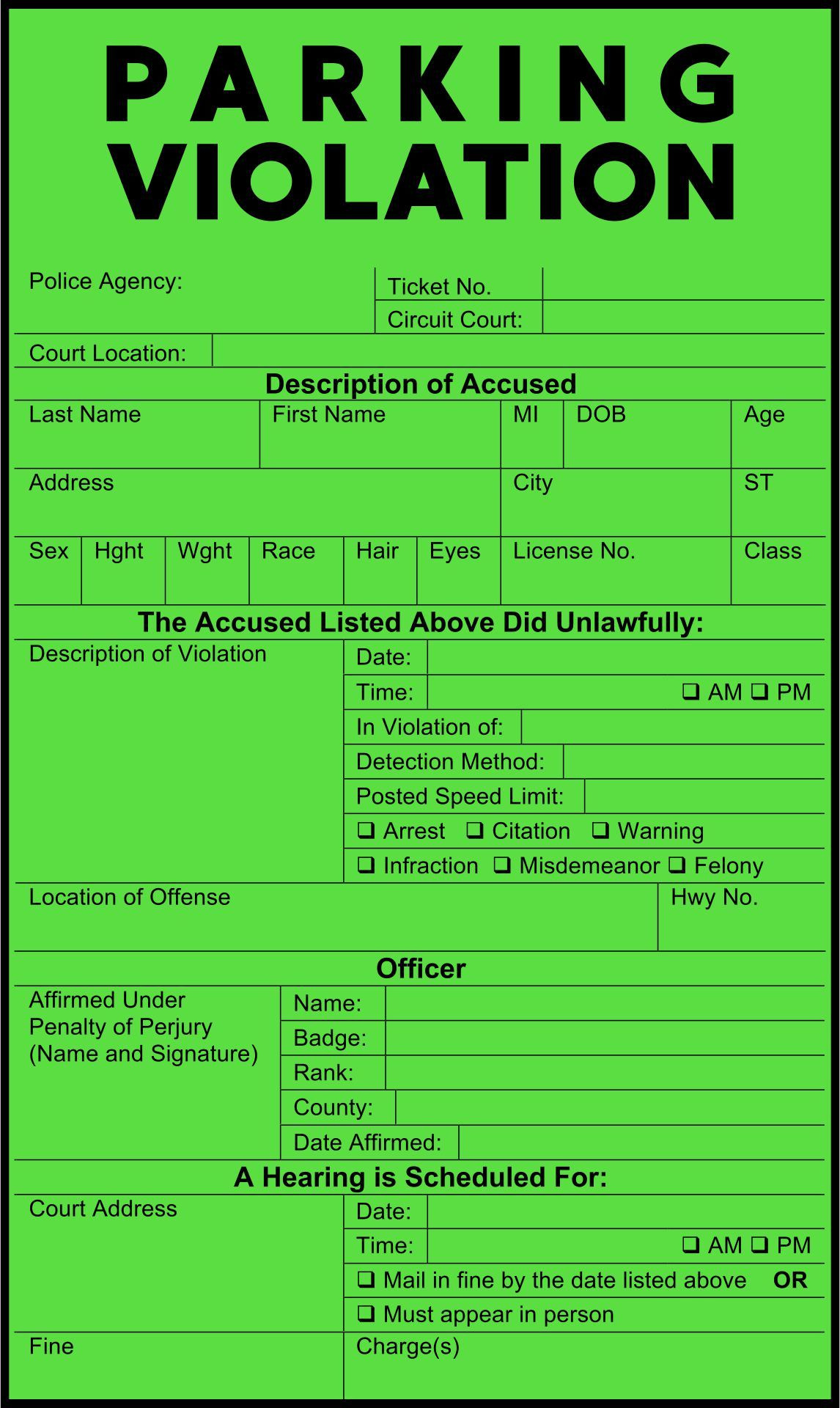 Violation Tickets - 10 Free Pdf Printables | Printablee with Fake Parking Ticket Printable Free