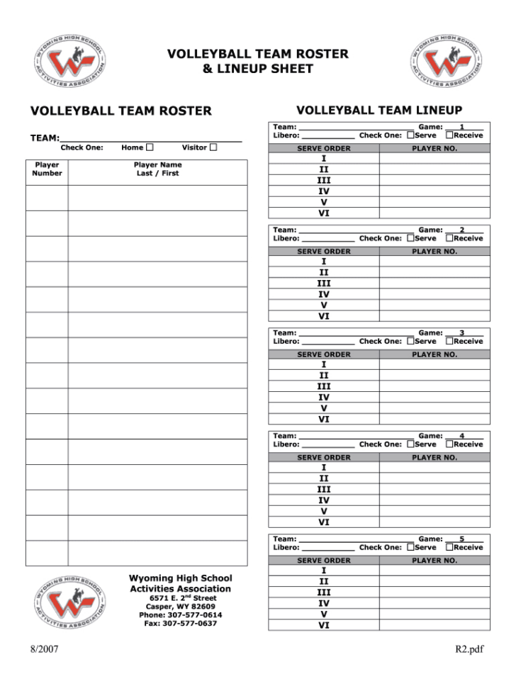 Free Printable Volleyball Lineup Sheet