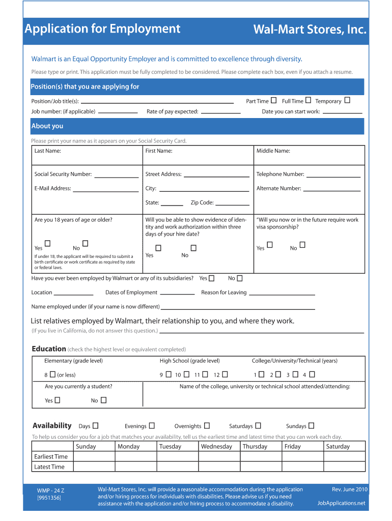 Walmart Wmp-24 Z Form - Fill Online, Printable, Fillable, Blank for Free Printable Job Application For Walmart