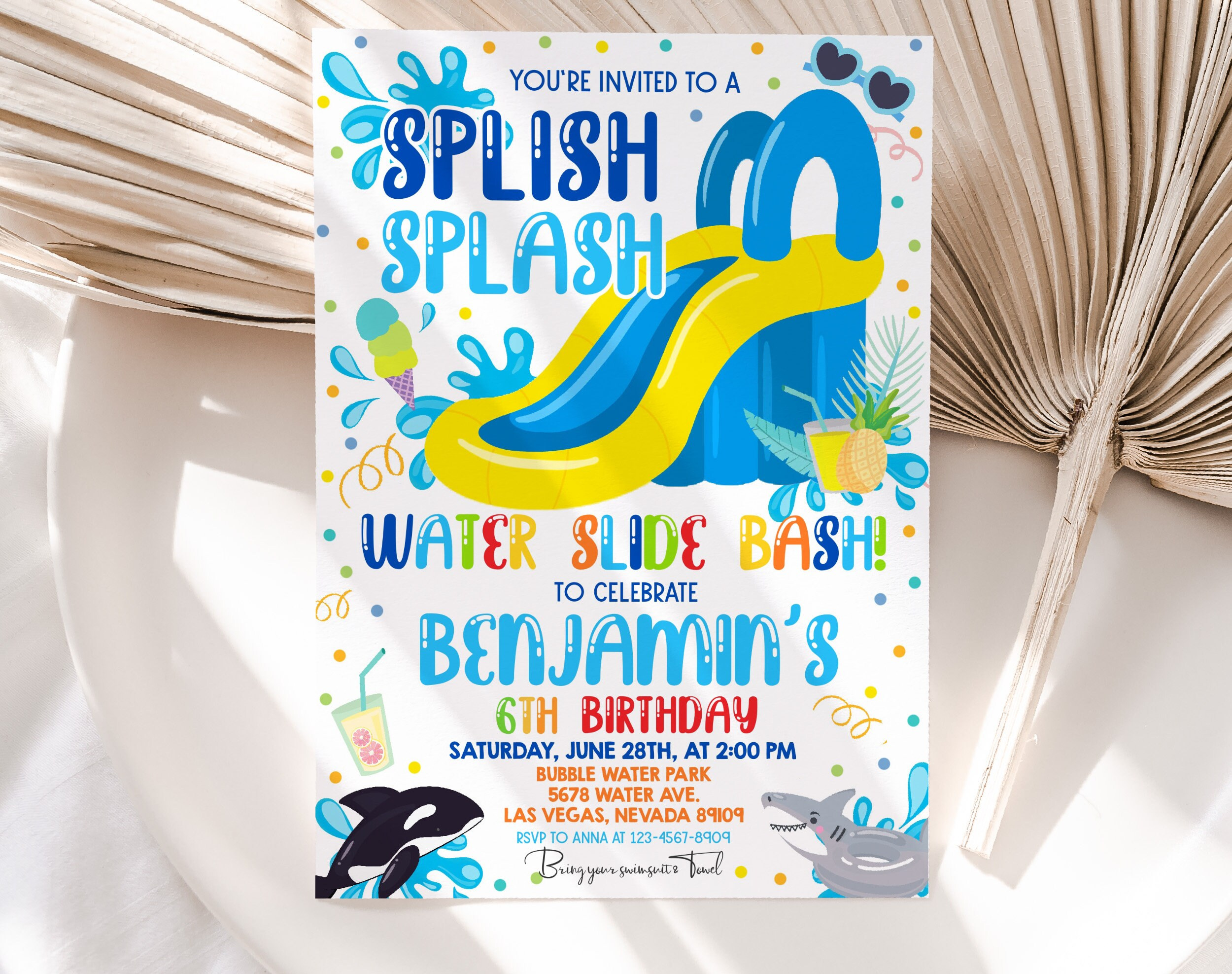 Waterslide Birthday Invitation Summer Pool Party Birthday Invite throughout Free Printable Water Slide Invitations