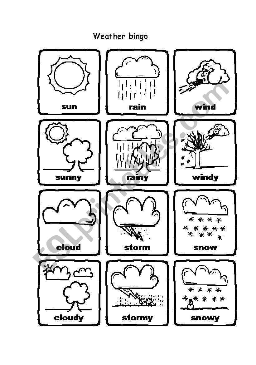 Weather Bingo - Esl Worksheetsissimori with Weather Bingo Free Printable