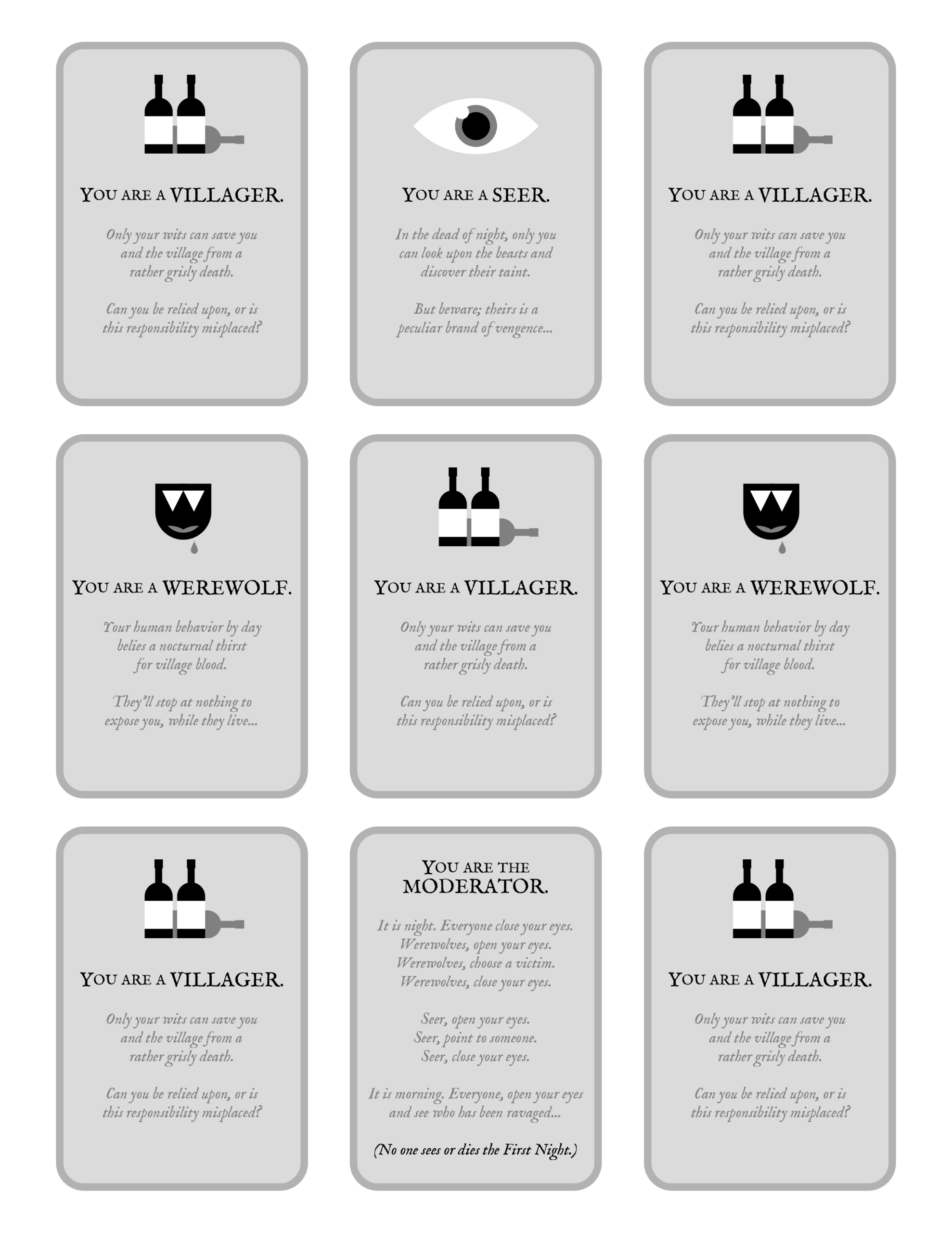 Werewolf Cards | The Cookblog within Free Printable Werewolf Game Cards