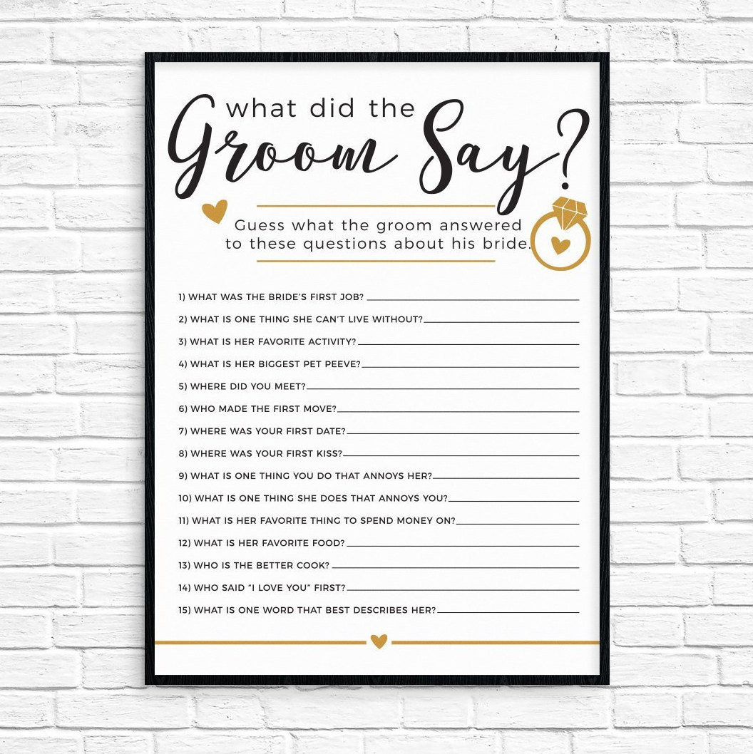 What Did The Groom Say Bridal Shower Game! - Etsy regarding What Did the Groom Say Game Free Printable