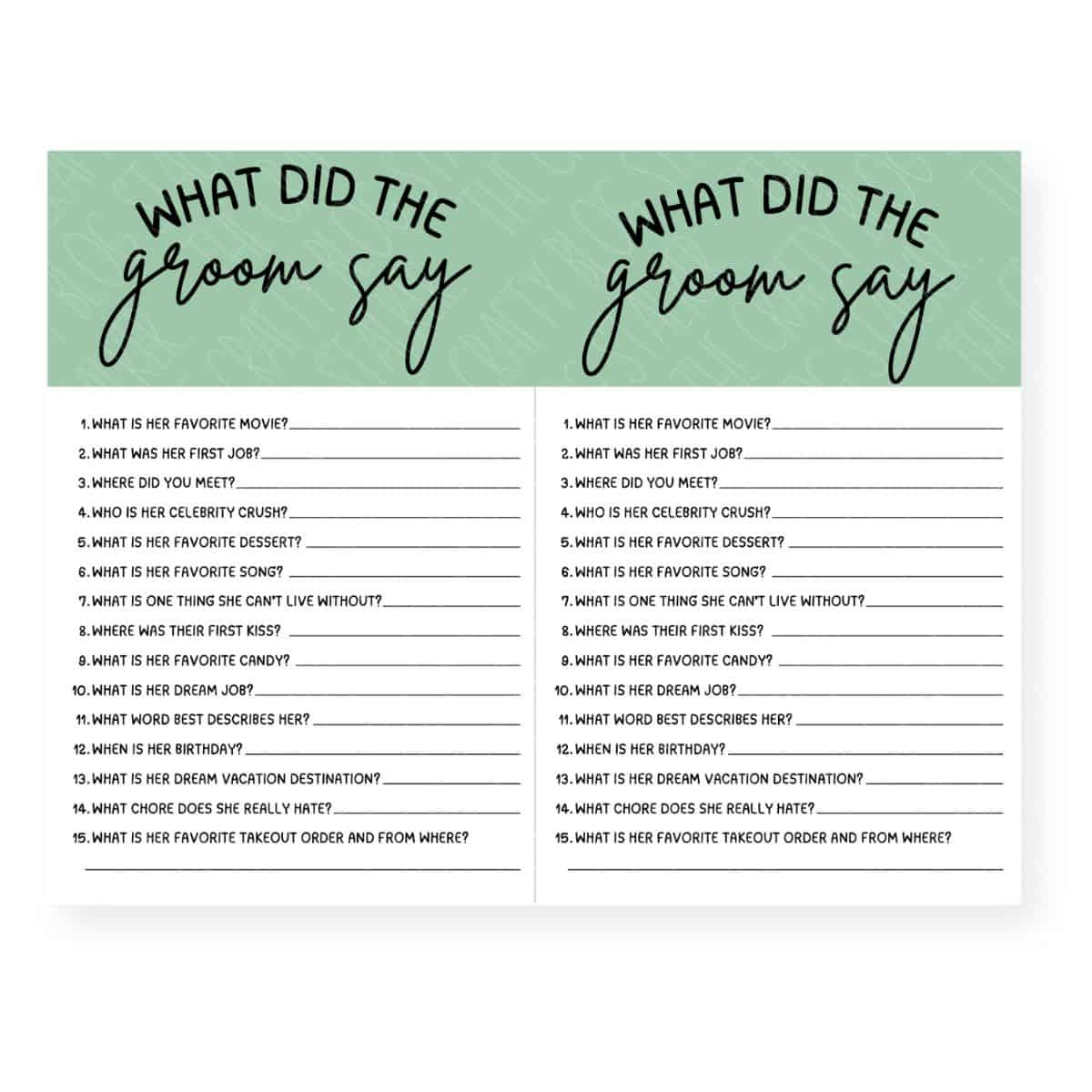 What Did The Groom Say Bridal Shower Game Pdf - The Crafty Blog for What Did the Groom Say Game Free Printable
