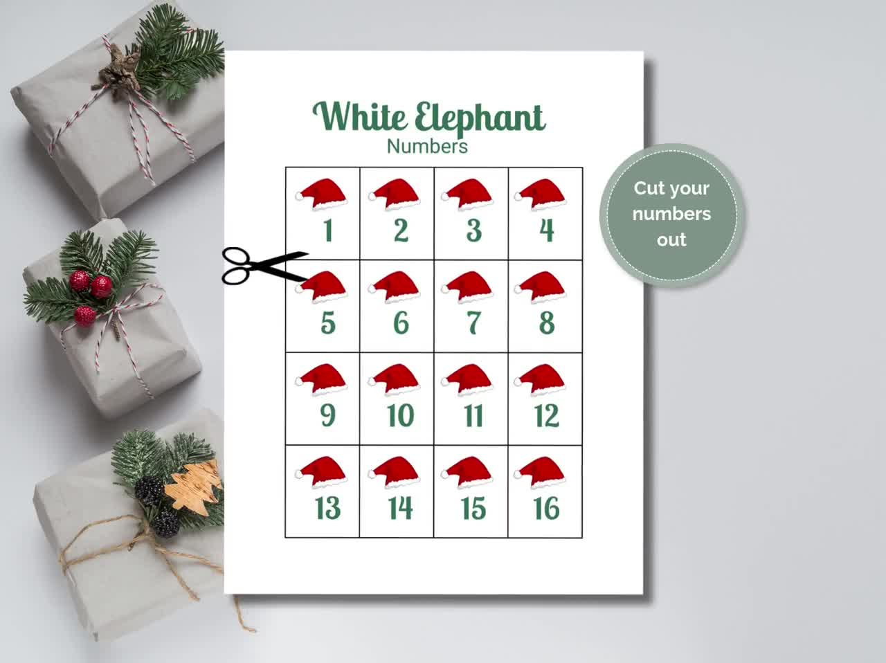 White Elephant Numbers, Gift Exchange Numbers, Christmas Gift Swap Game intended for White Elephant Number Ideas Printable