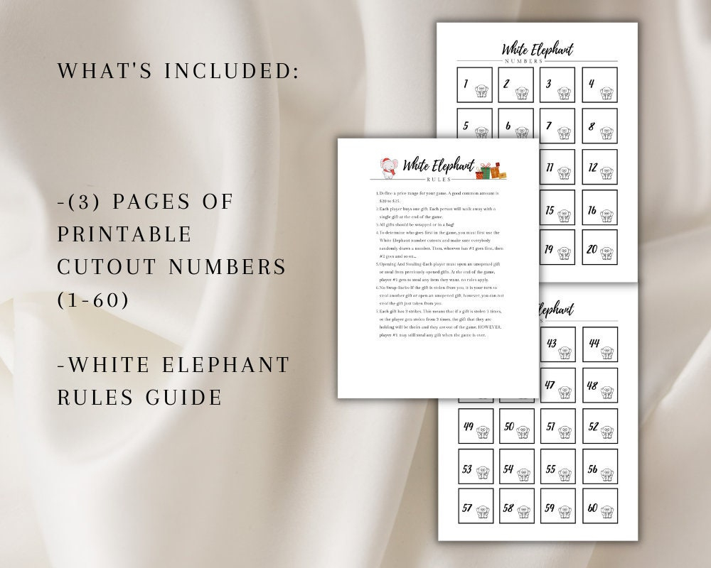 White Elephant Numbers, White Elephant Gifts Funny, White Elephant in Numbers For White Elephant Game Template Printable