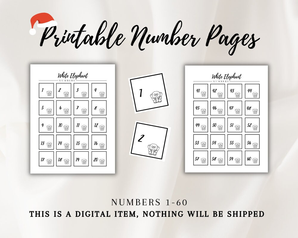 White Elephant Numbers, White Elephant Gifts Funny, White Elephant within White Elephant Number Tickets Printable