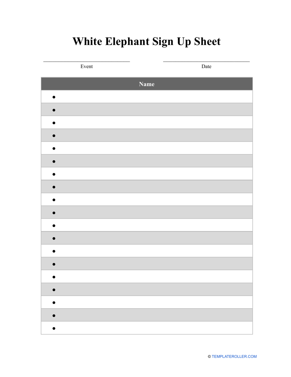 White Elephant Sign Up Sheet Template Download Printable Pdf intended for White Elephant Numbers Printable Google Slides