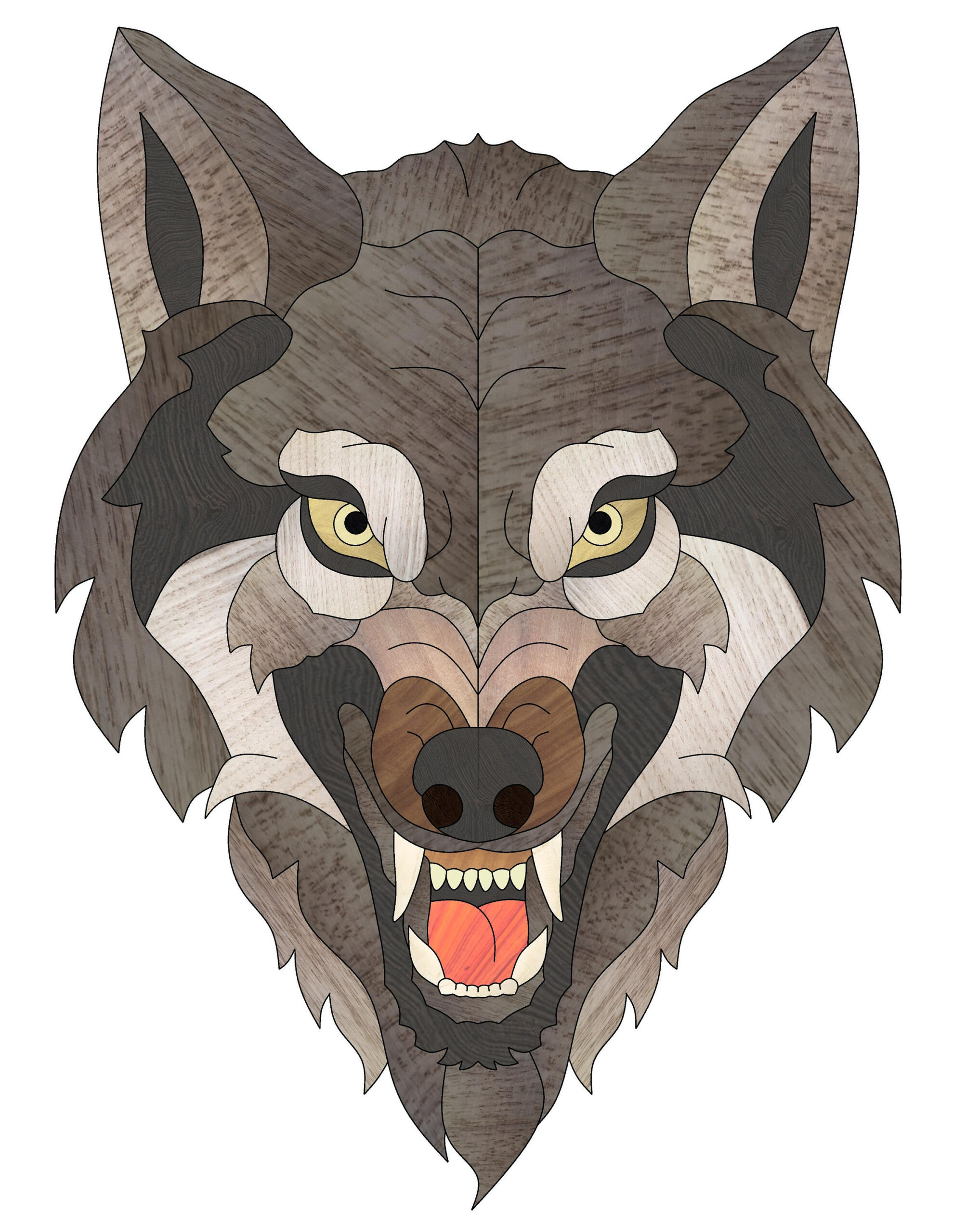 Wolf Head Intarsia Pattern: Wild Animal Wood Wall Decor (Pdf in Free Printable Laser Intarsia Patterns