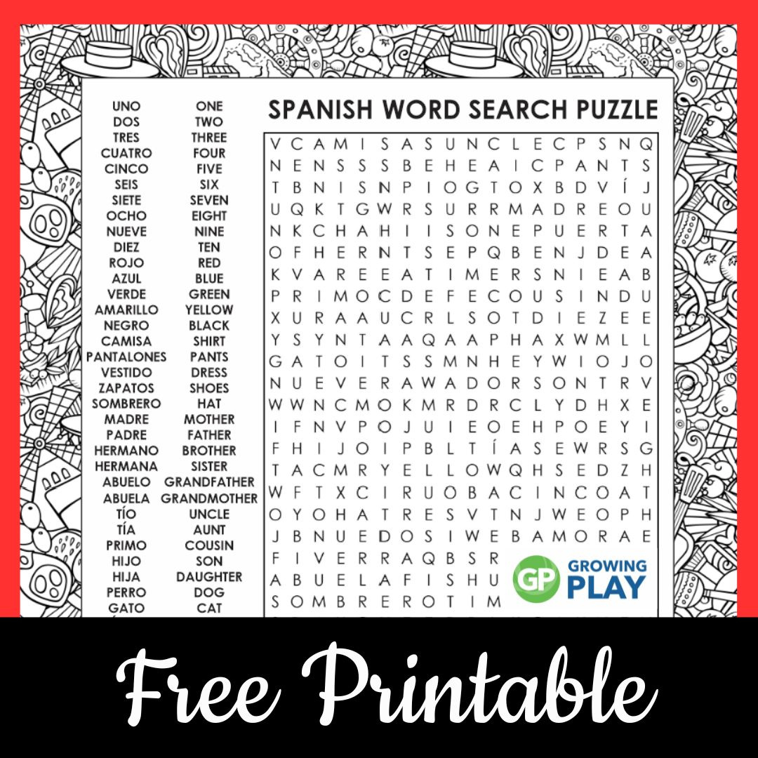 Word Search Spanish Printable - Free - Growing Play throughout Spanish Puzzles Printable Free