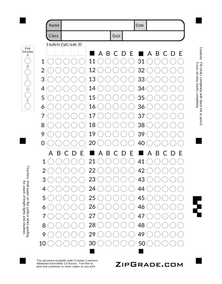 Free Printable Quiz Answer Sheets