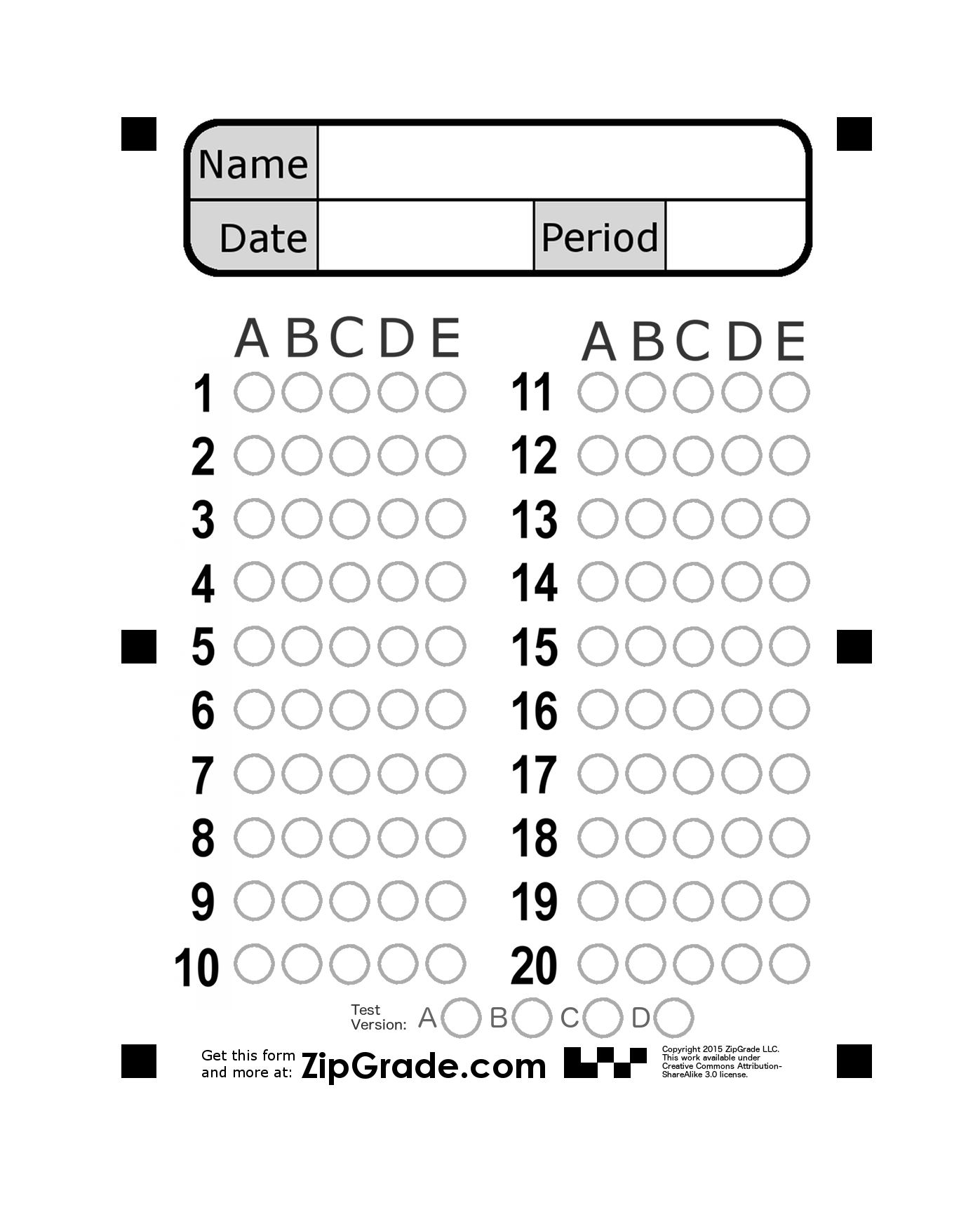 Zipgrade: Answer Sheet Forms throughout Free Printable Bubble Sheets