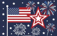 4th of July Flag, Star and Fireworks Clipart (2)