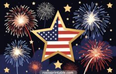 4th of July Flag, Star and Fireworks Clipart (4)