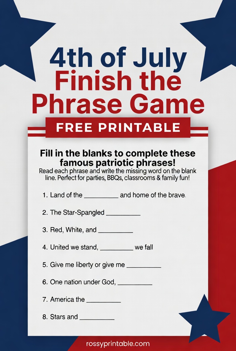 Free Printable 4th of July Finish the Phrase Game 2 Free Printable 4th of July Finish the Phrase Game (2)