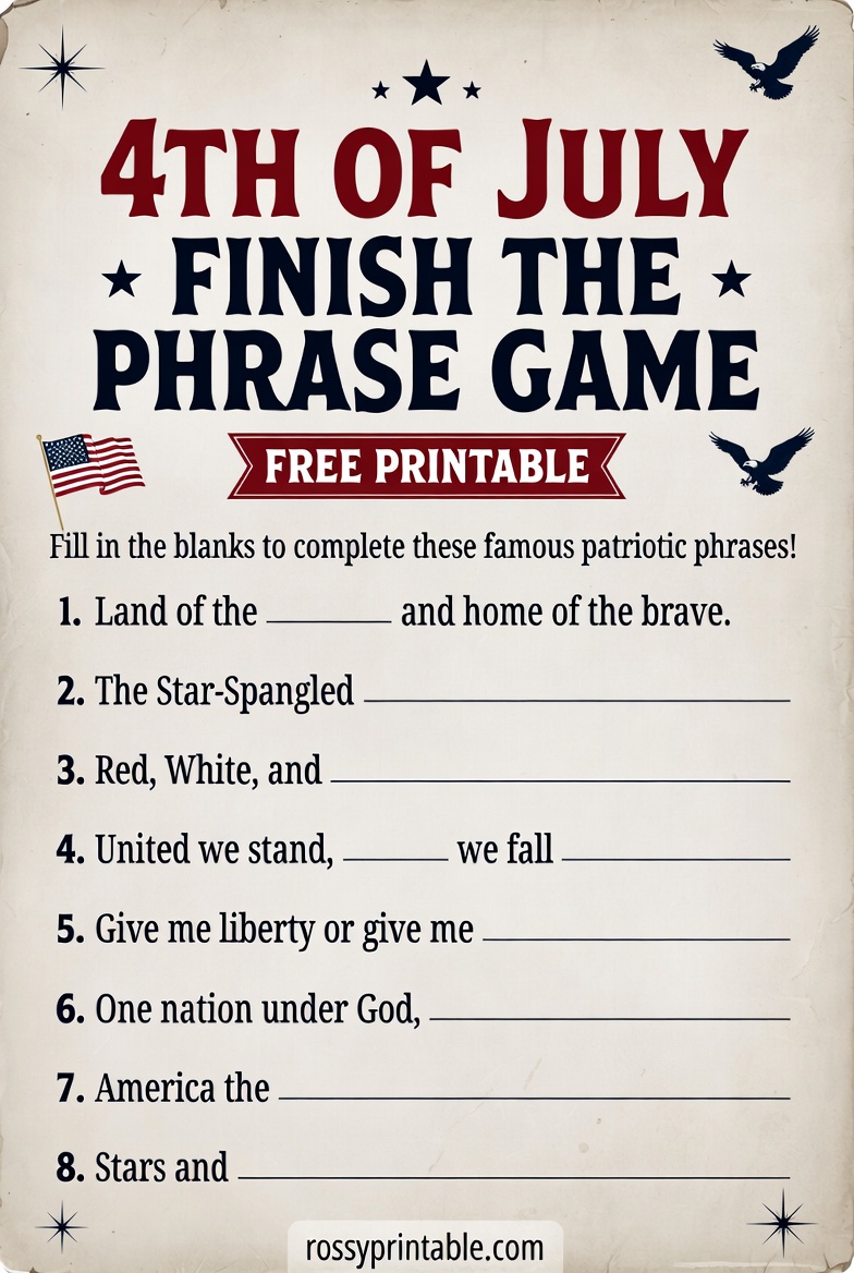 Free Printable 4th of July Finish the Phrase Game 3 Free Printable 4th of July Finish the Phrase Game (3)