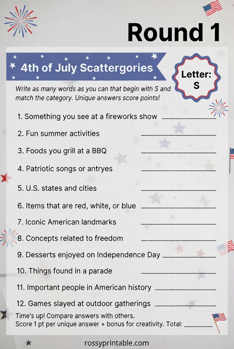 Free Printable 4th of July Scattergories 4 Free Printable 4th of July Scattergories (4)