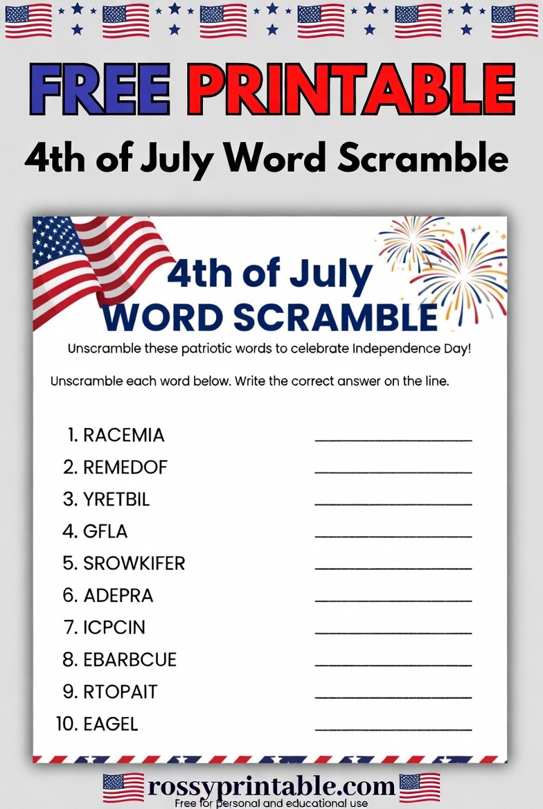 Free Printable 4th of July Word Scramble 1 Free Printable 4th of July Word Scramble (1)