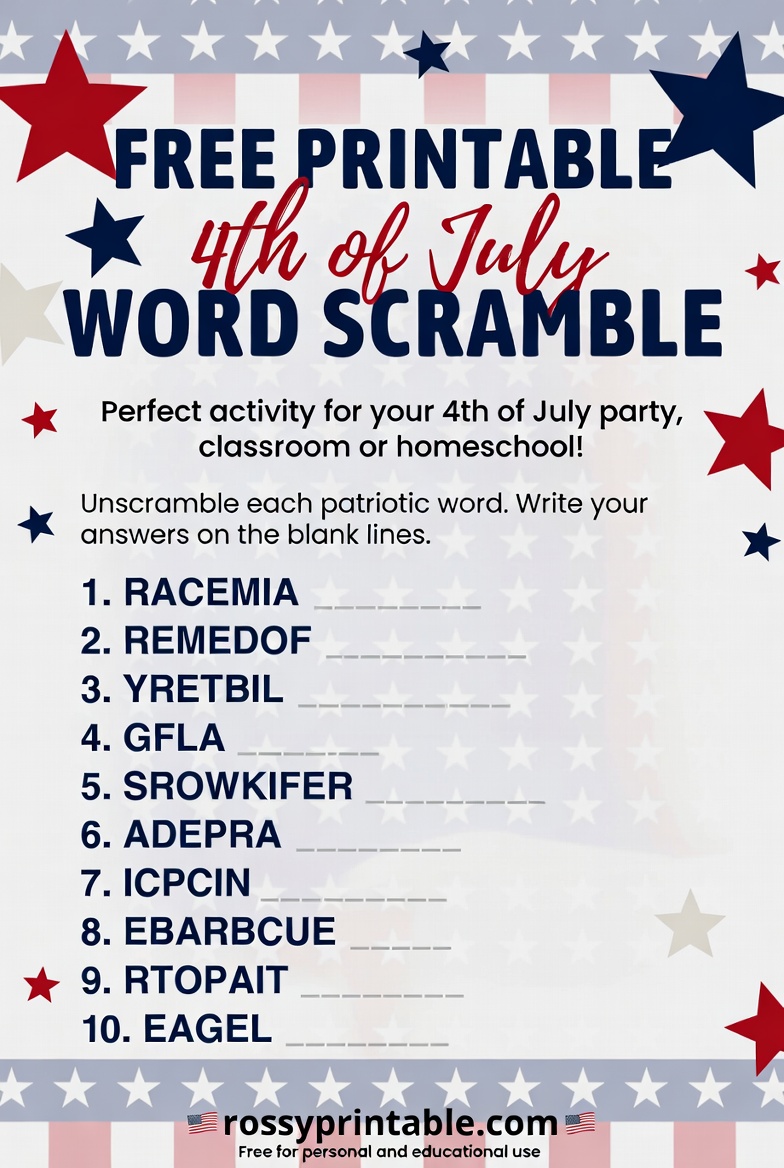Free Printable 4th of July Word Scramble 3 Free Printable 4th of July Word Scramble (3)