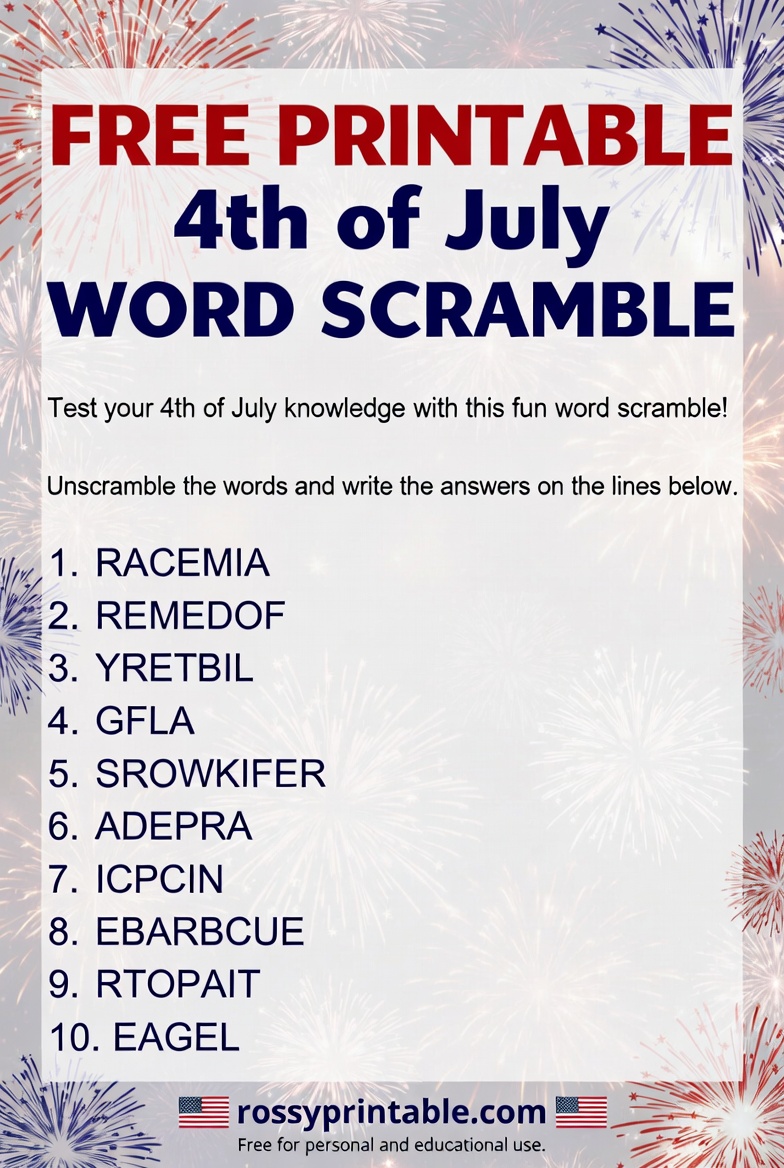 Free Printable 4th of July Word Scramble 4 Free Printable 4th of July Word Scramble (4)