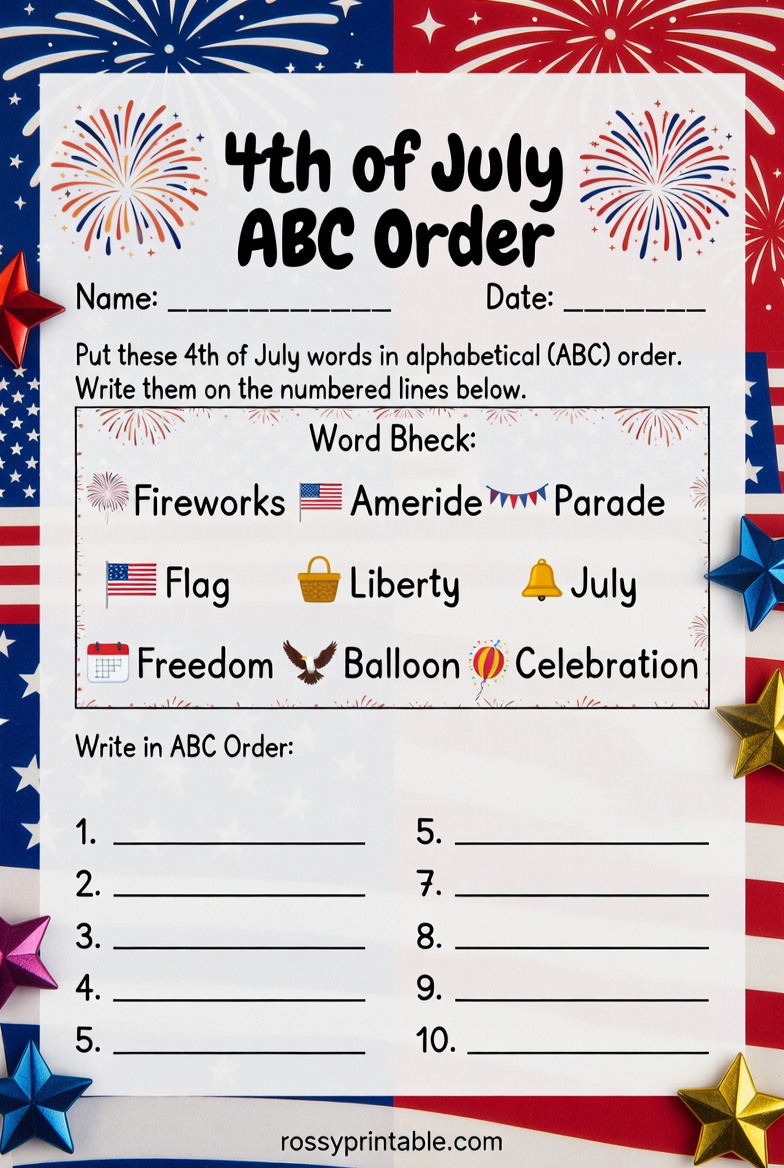 Printable 4th of July ABC Order Worksheet 1 Printable 4th of July ABC Order Worksheet (1)