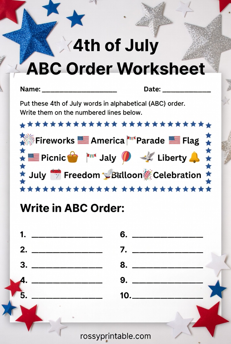 Printable 4th of July ABC Order Worksheet 3 Printable 4th of July ABC Order Worksheet (3)
