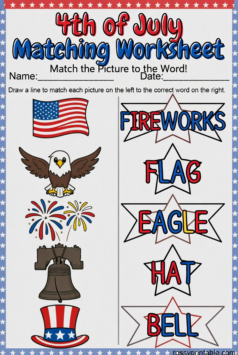 Printable 4th of July Matching Worksheet 1 Printable 4th of July Matching Worksheet (1)