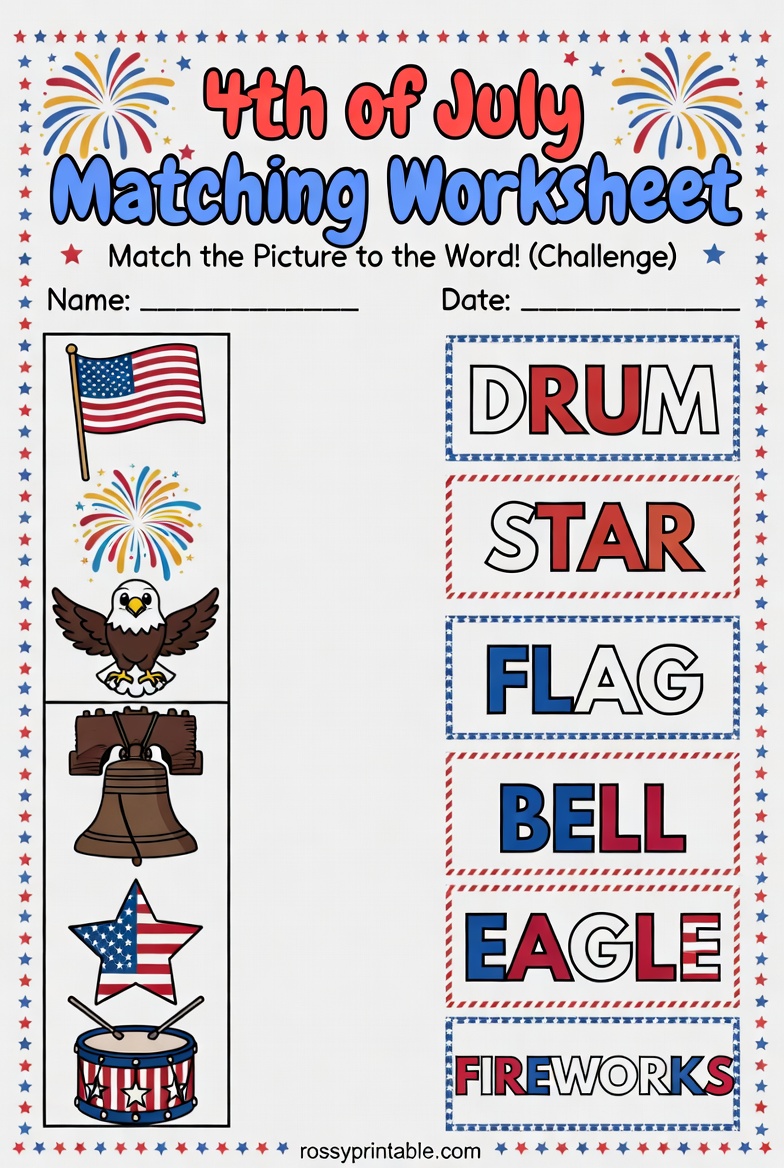 Printable 4th of July Matching Worksheet 2 Printable 4th of July Matching Worksheet (2)