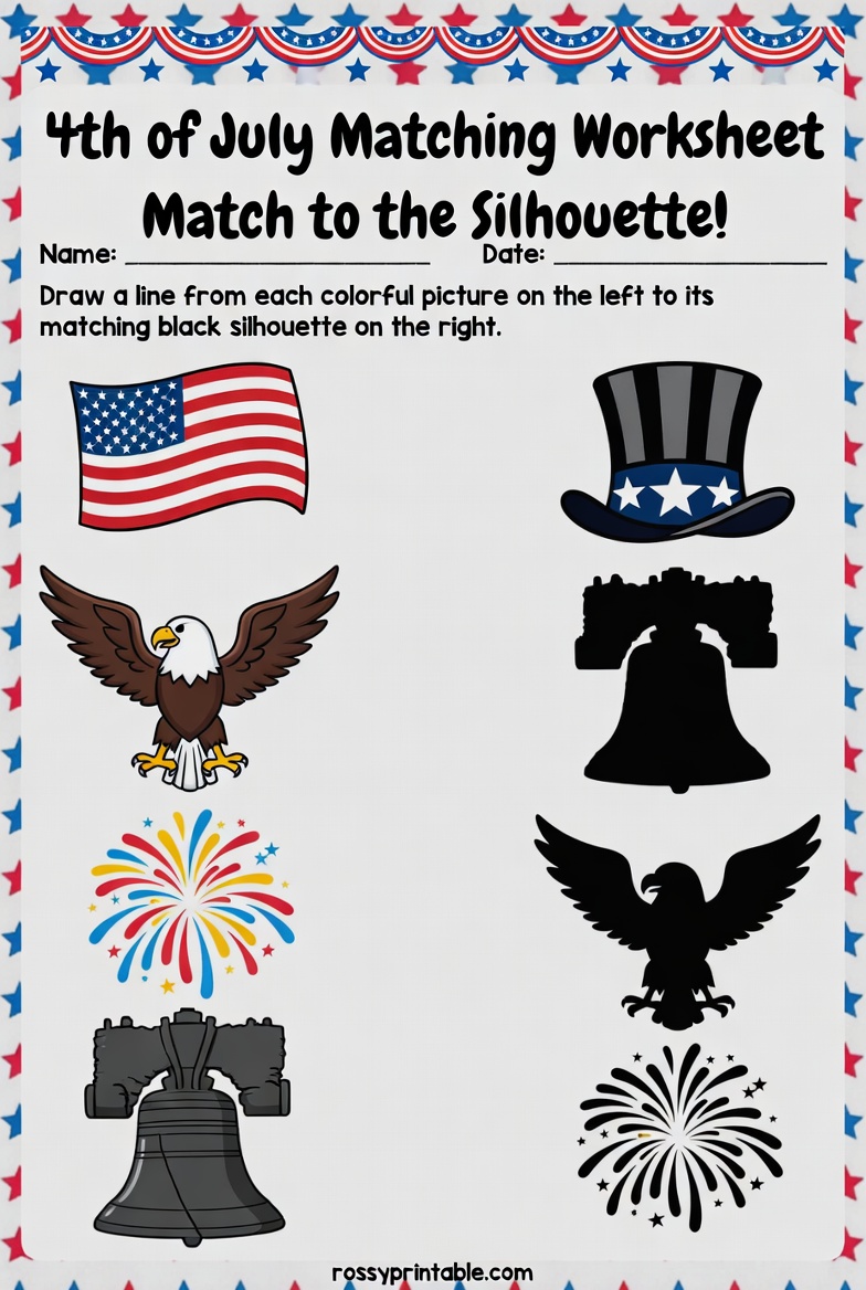Printable 4th of July Matching Worksheet 3 Printable 4th of July Matching Worksheet (3)