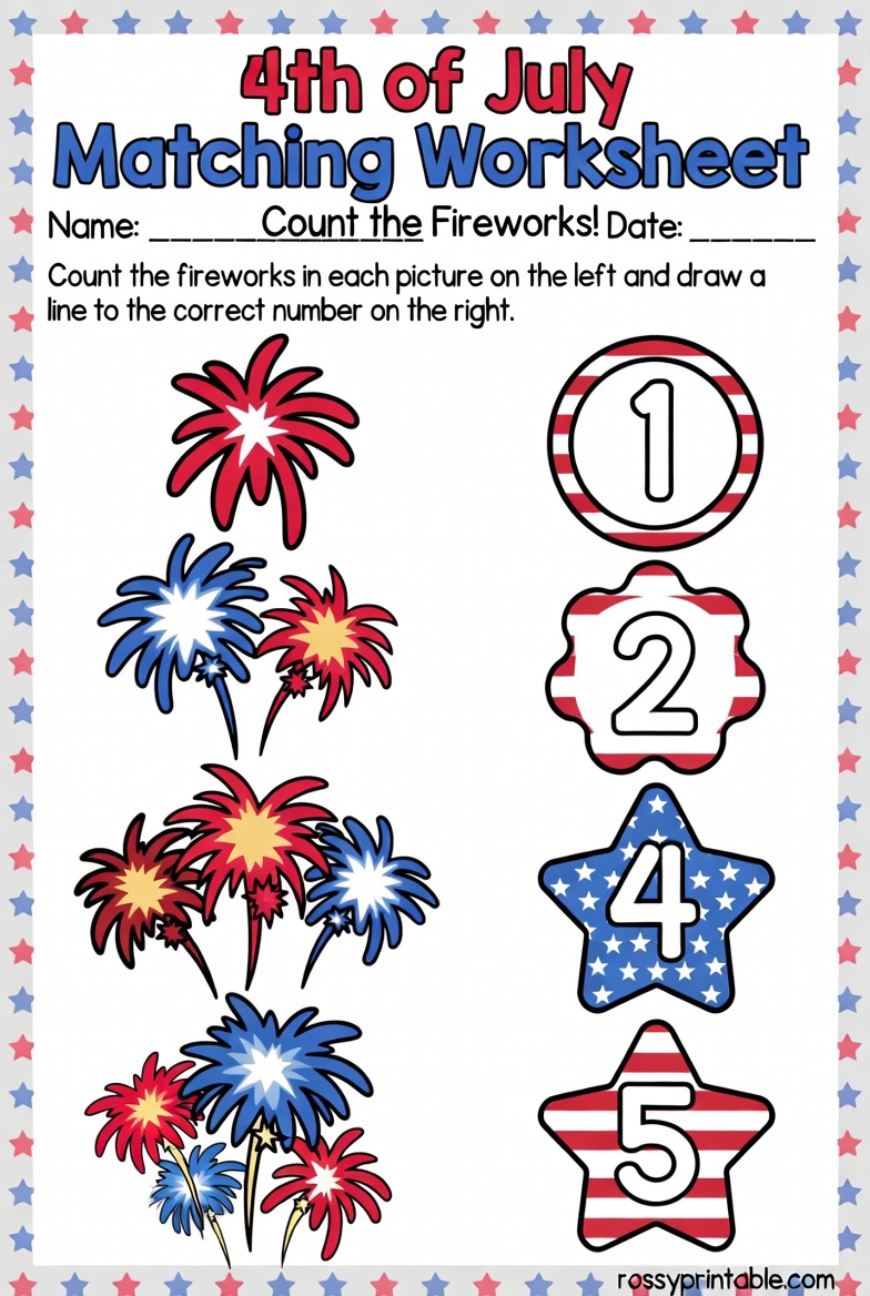 Printable 4th of July Matching Worksheet 4 Printable 4th of July Matching Worksheet (4)