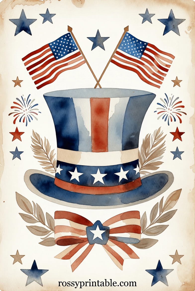 Vintage Watercolor 4th of July Clipart (2)