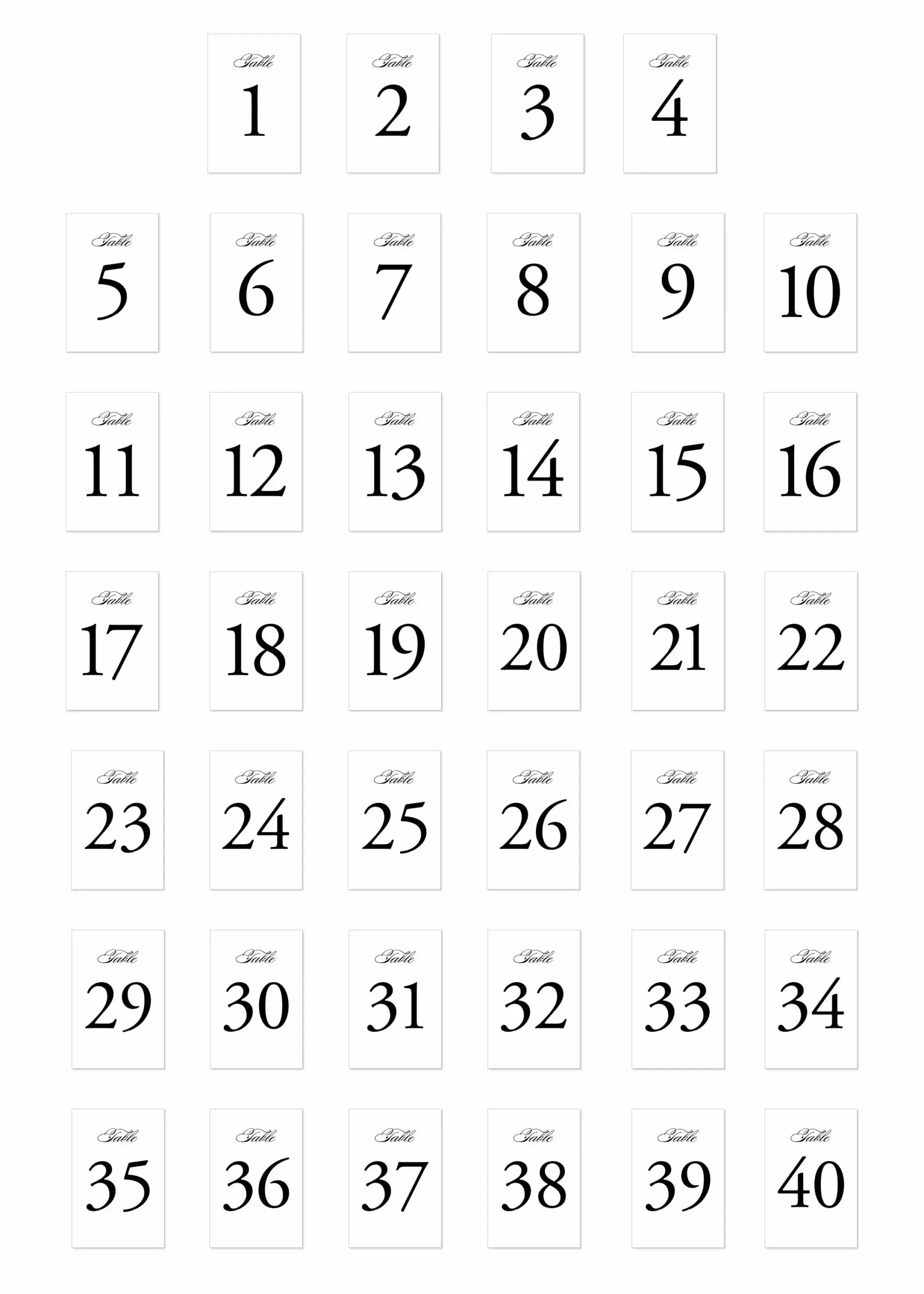 1 40 Printable Wedding Table Numbers For 1 40 Printable Wedding Table Numbers For