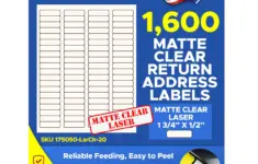 1 600 Laser Matte Clear Return Address Labels 1 75 X 0 5 Inches Use Avery 5167 Template 80 Labels Per Sheet 20 Sheets