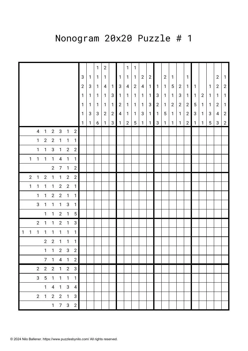 100 Huge Nonogram Puzzles Printable Download
