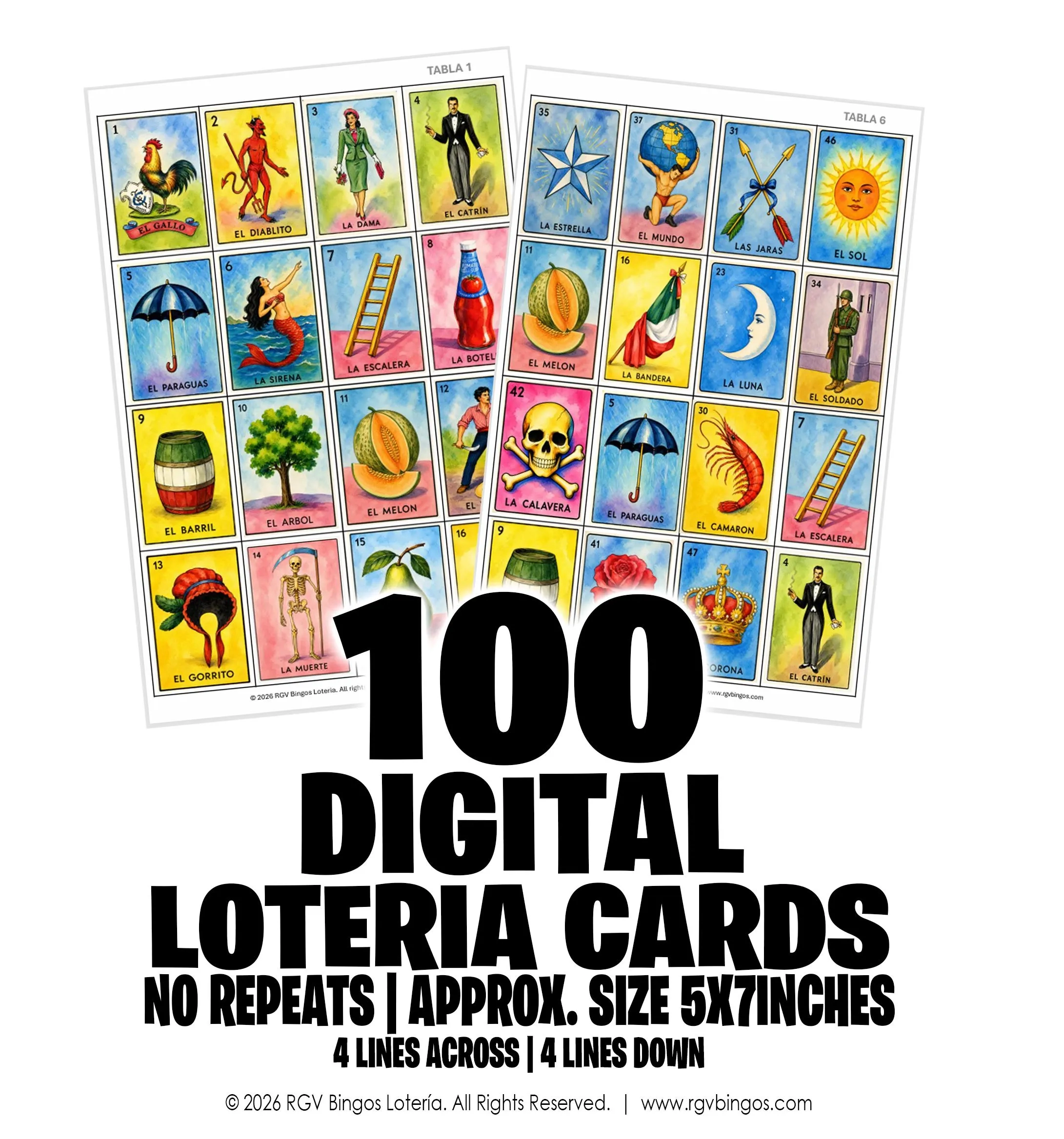100 Modern Mexican Loteria Cards Digital