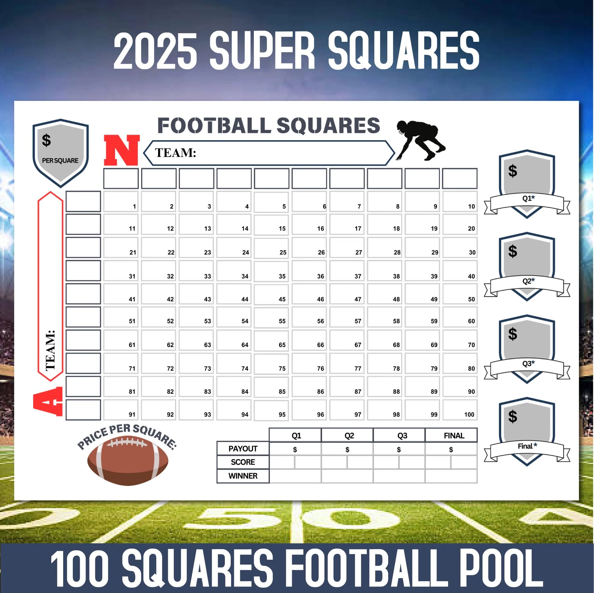 printable super bowl squares 100 printable super bowl squares 100