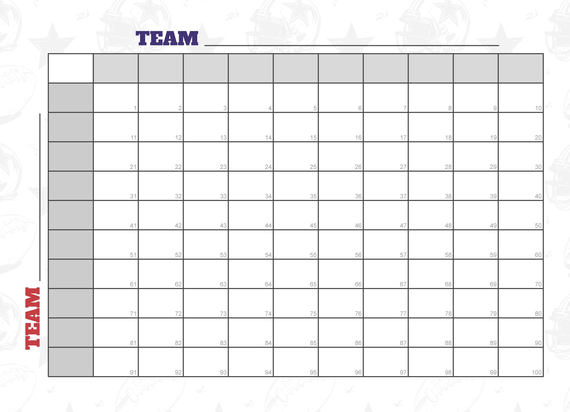 100 Square Grid For The Big Game Free Google Docs Template 100 Square Grid For The Big Game Free Google Docs Template