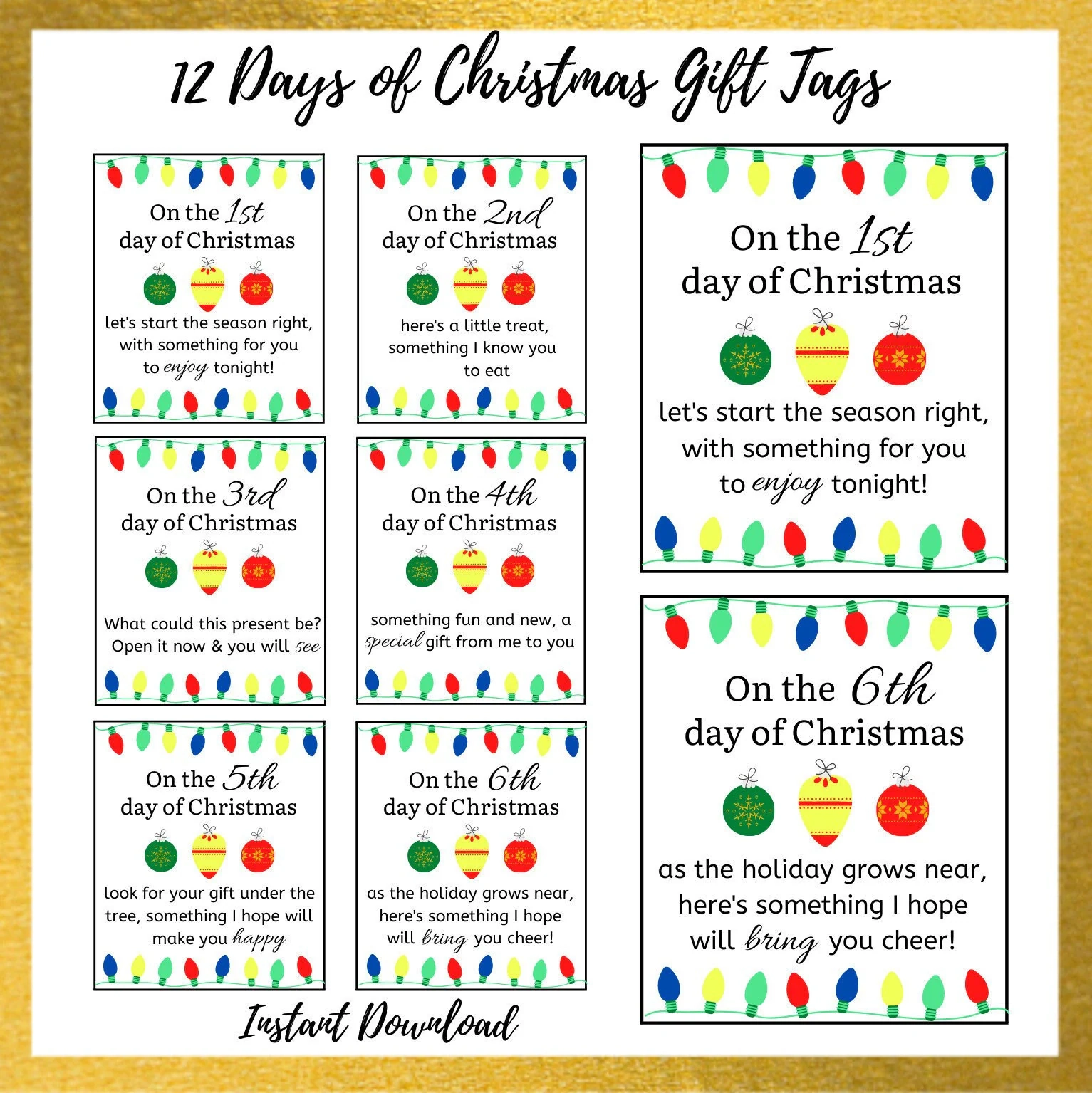 printable words for the 12 days of christmas