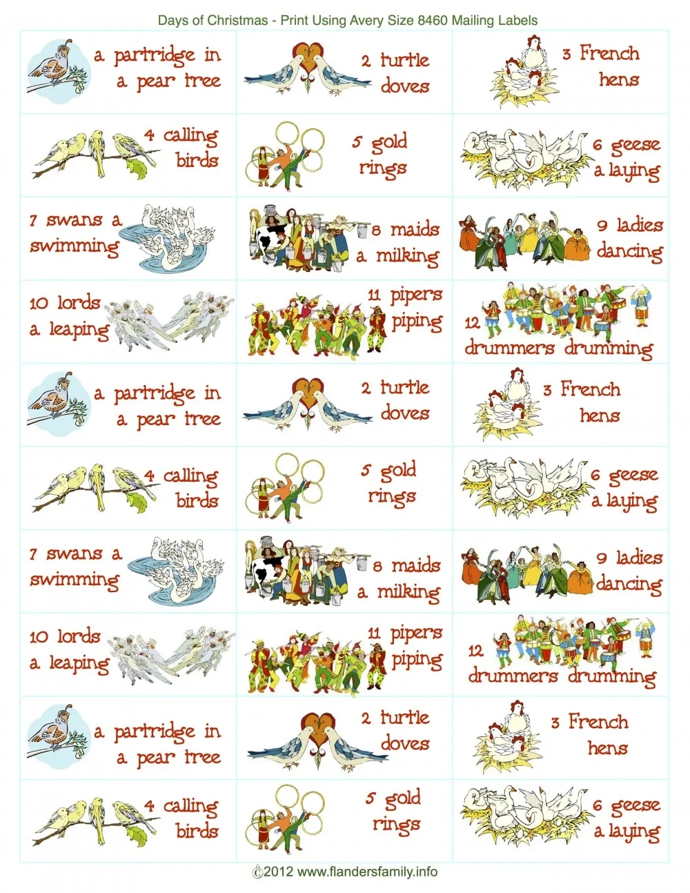 12 Days Of Christmas Sing A Long Free Printable