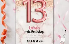 13th Birthday Invitation Marble Rosegold