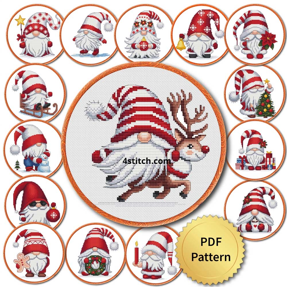 15 Christmas Gnome Cross Stitch Pattern Set