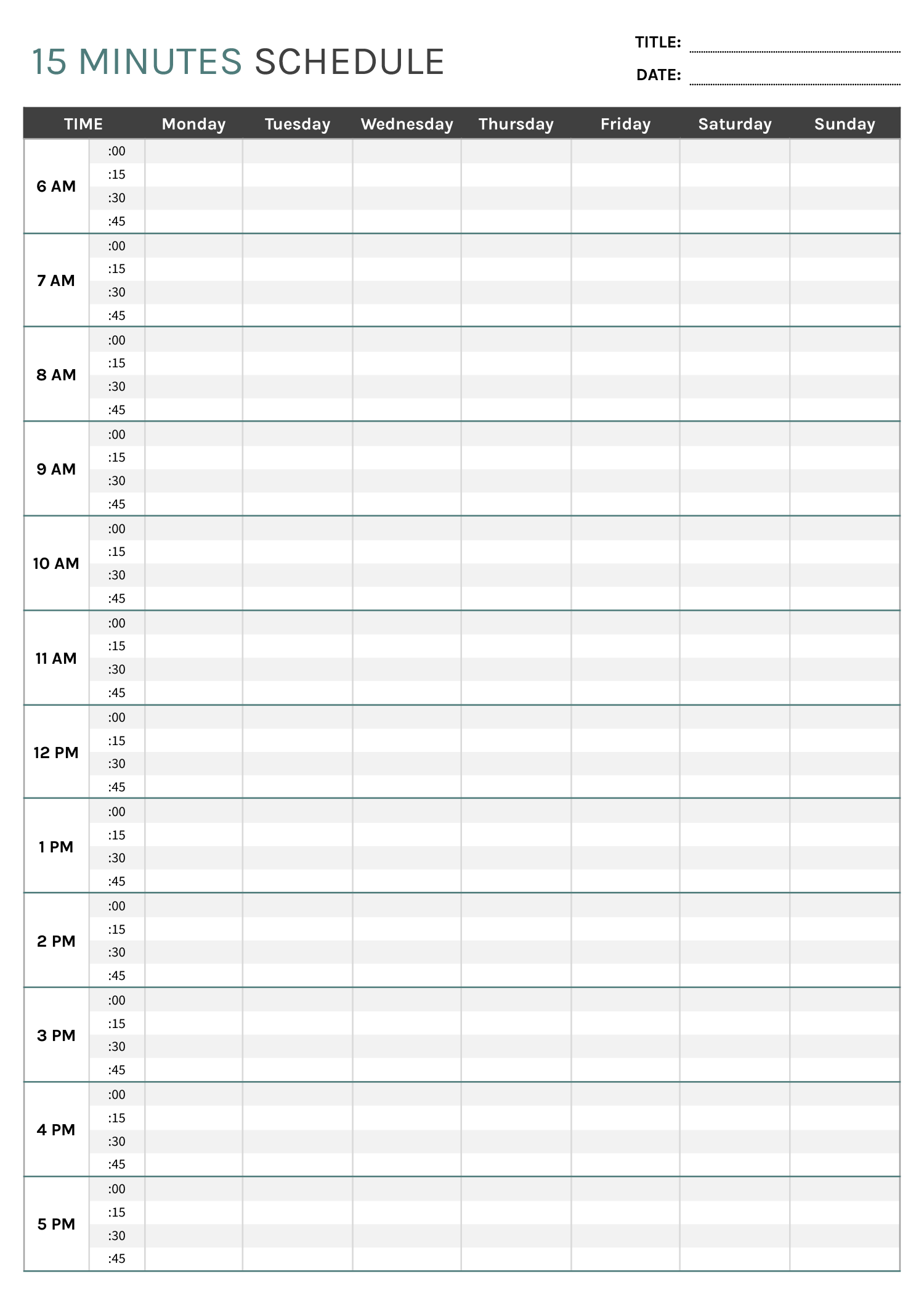 15 Minute Schedule Template 15 Minute Schedule Template