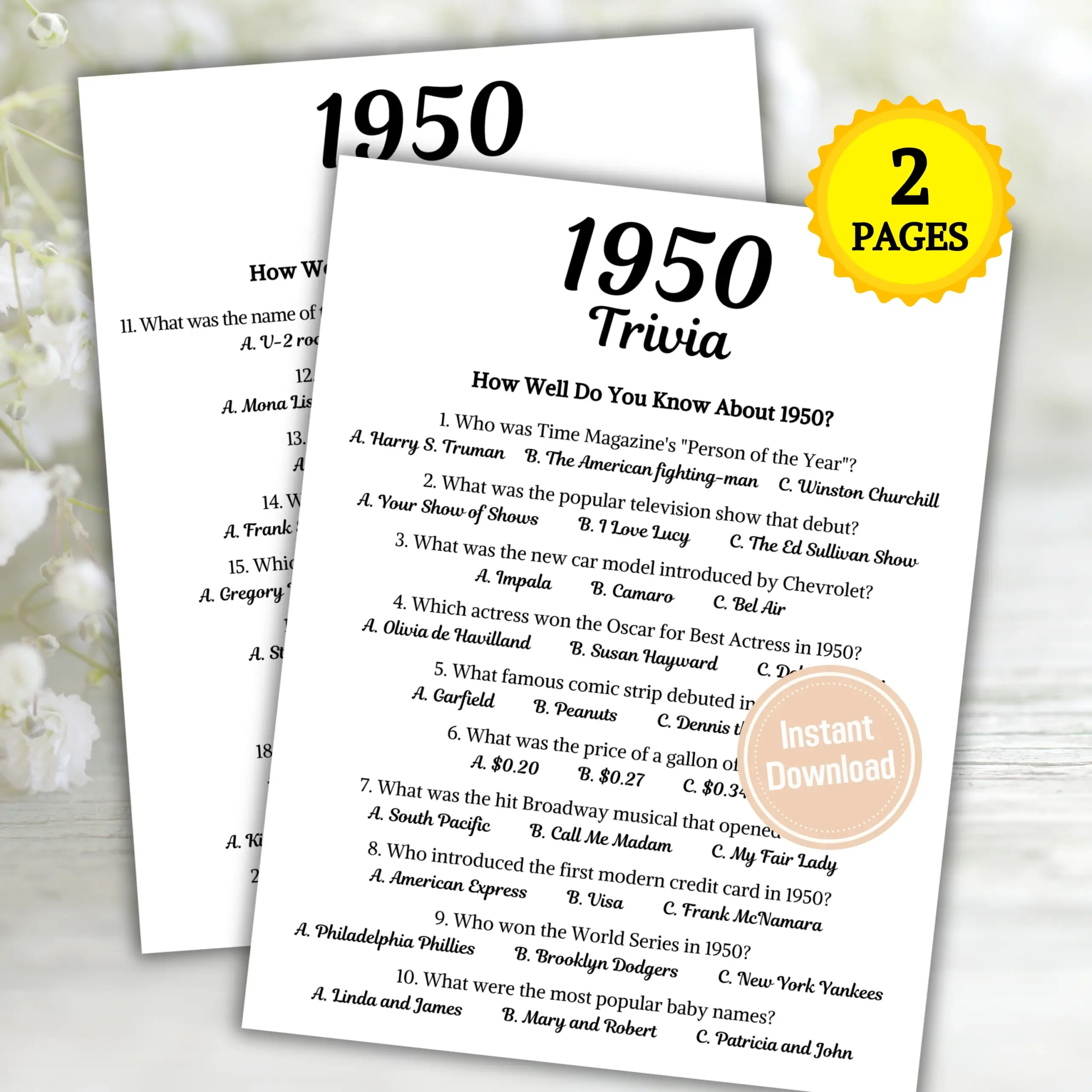 1950 Trivia Game