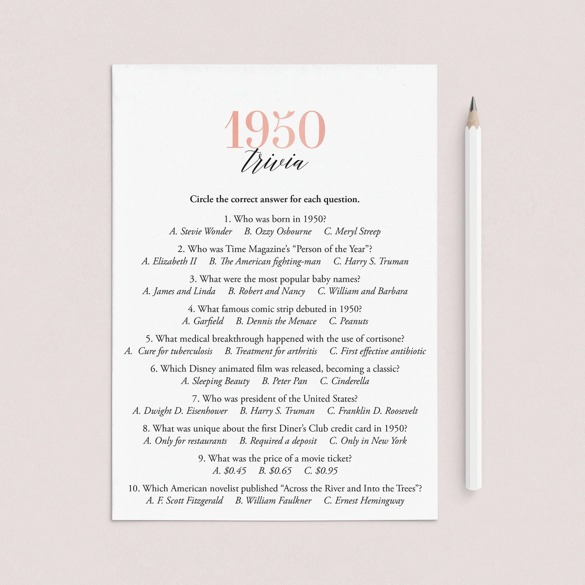 1950 Trivia Questions And Answers Printable