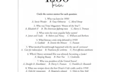 1950 Trivia Quiz With Answer Key Instant Download