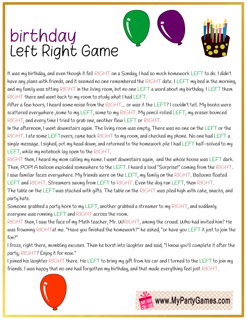 2 Free Printable Birthday Left Right Games 2 Free Printable Birthday Left Right Games