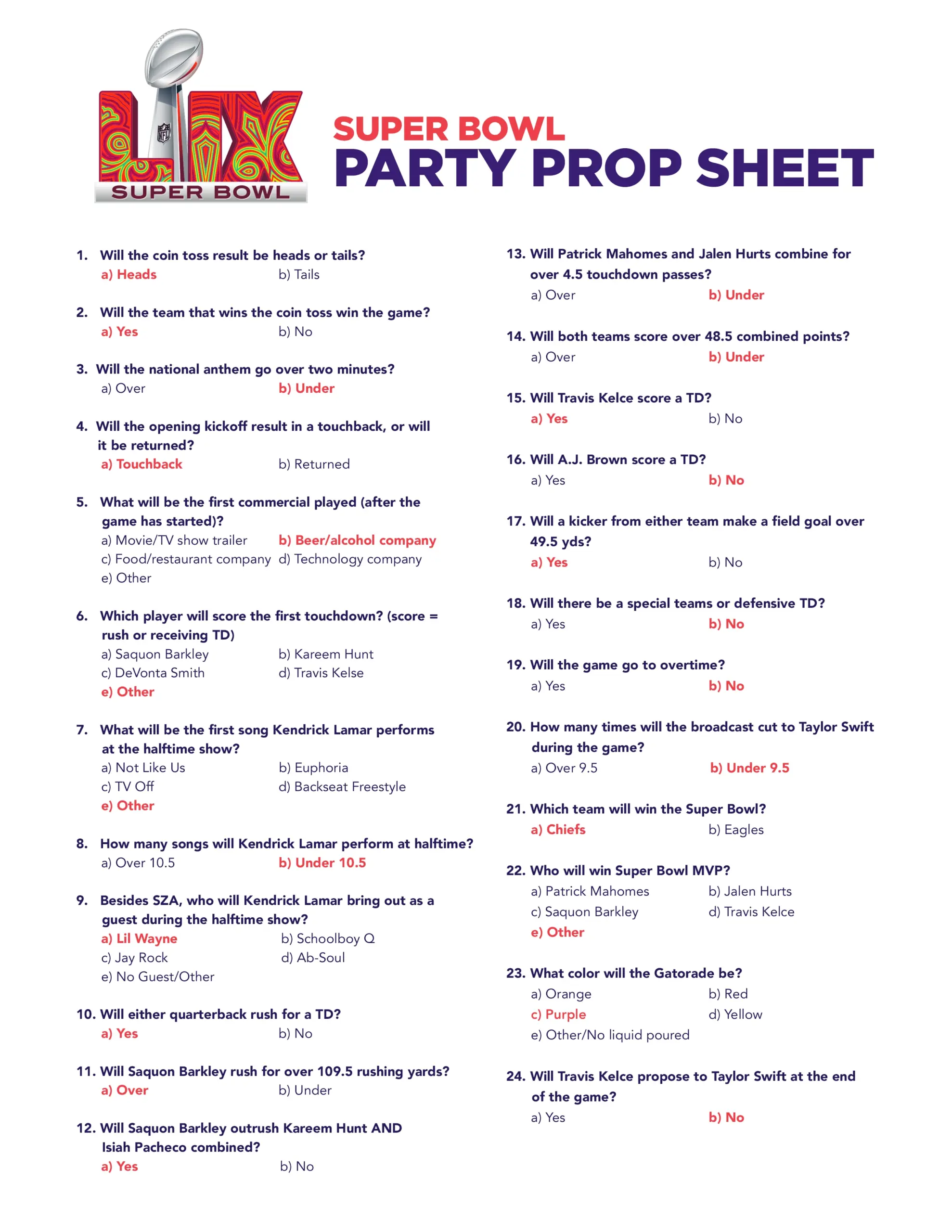 2025 Super Bowl Lix Chris The Bear Fallicas Party Prop Sheet Picks 2025 Super Bowl Lix Chris The Bear Fallicas Party Prop Sheet Picks