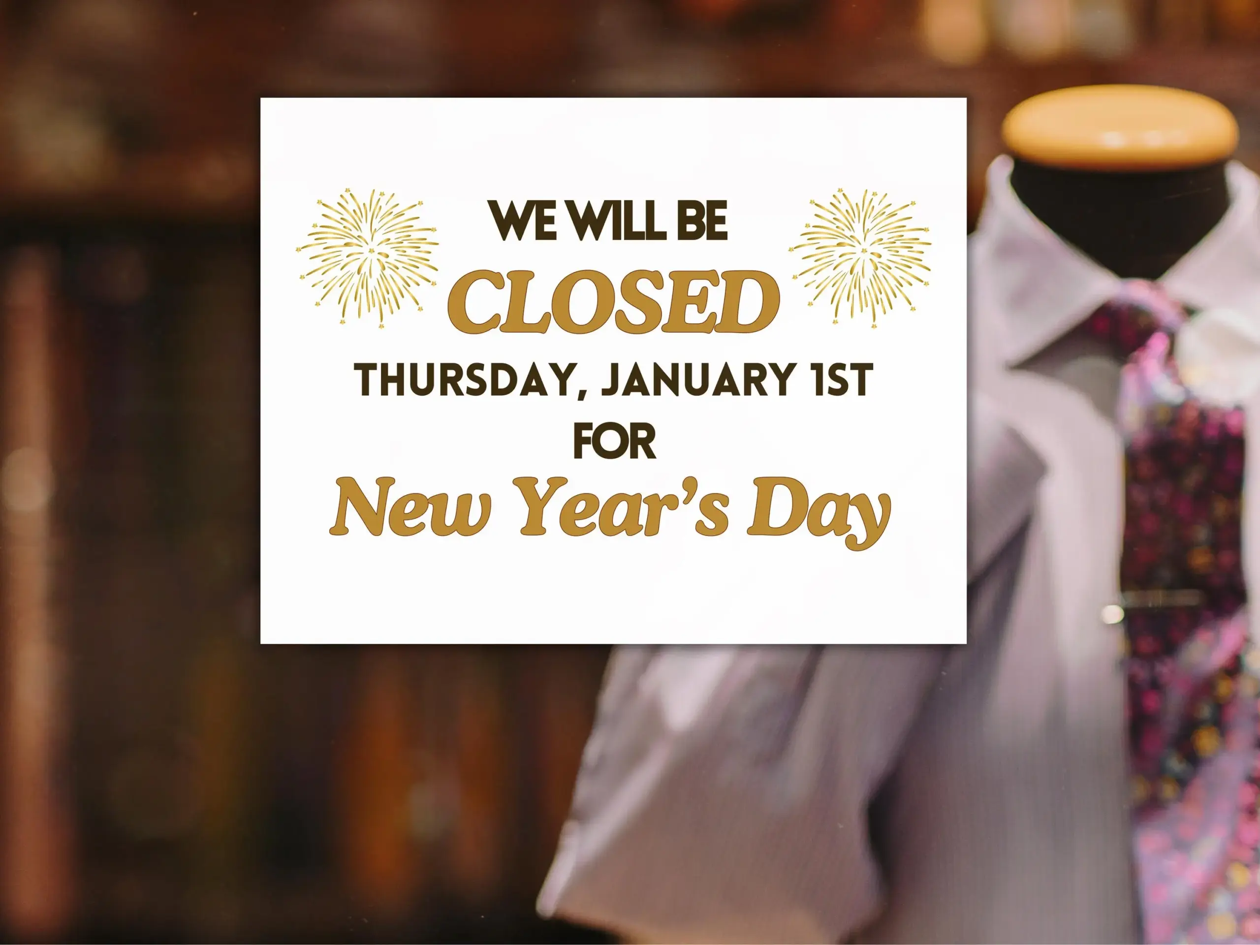 2026 Closed For New Years Printable Sign