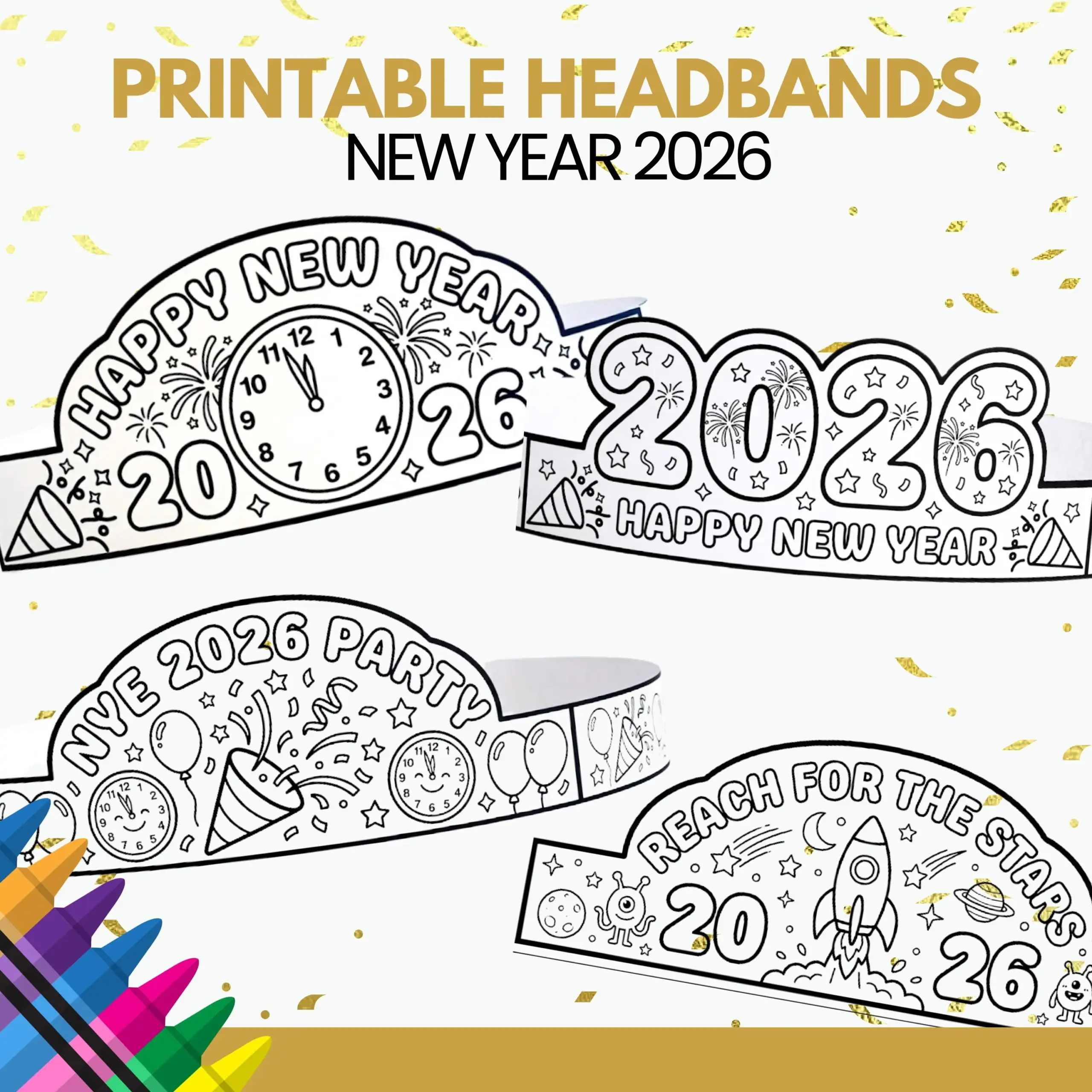 2026 New Year Headband 2026 Coloring