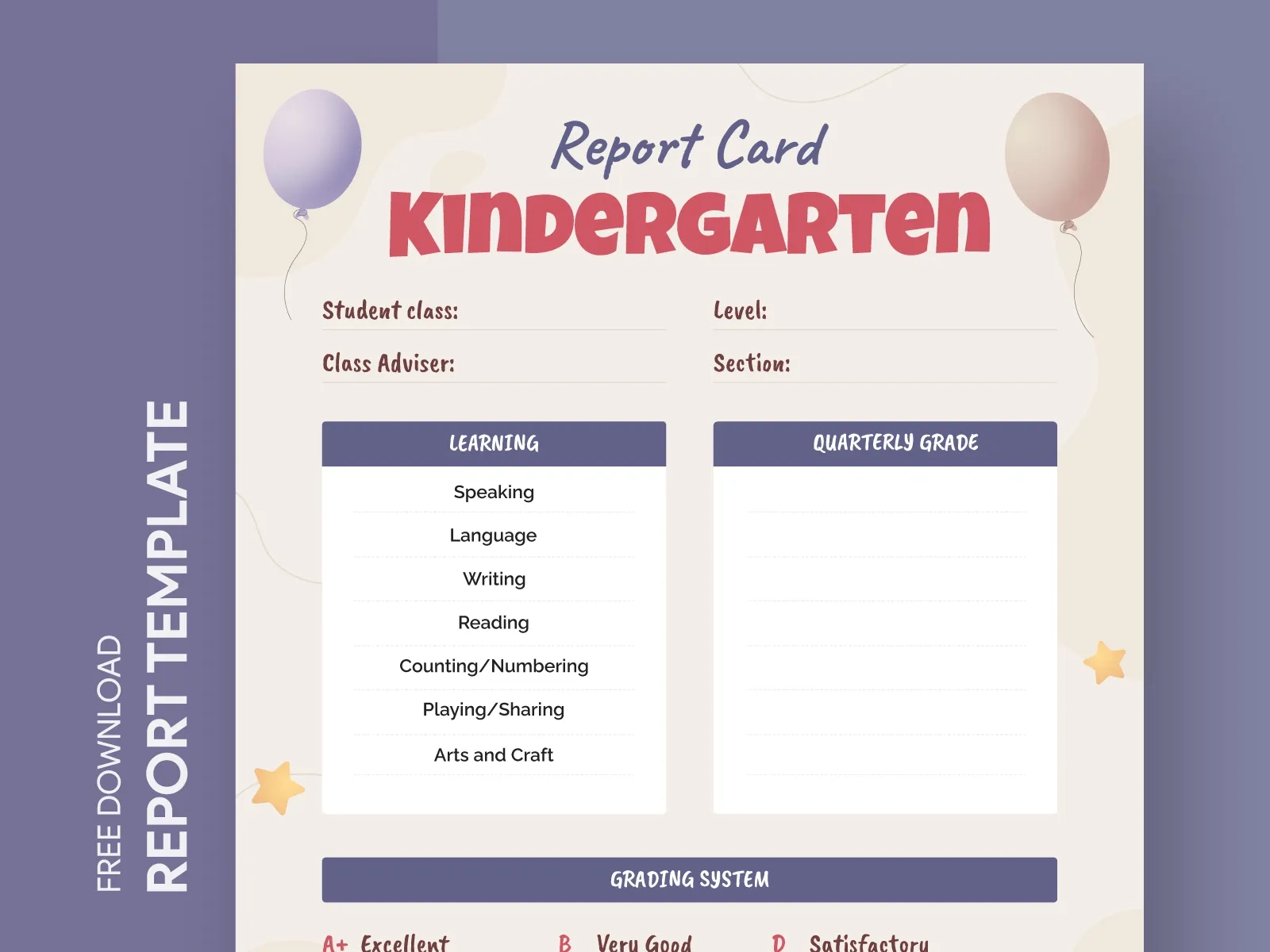 22476669 Kindergarten Report Card Free Google Docs Template